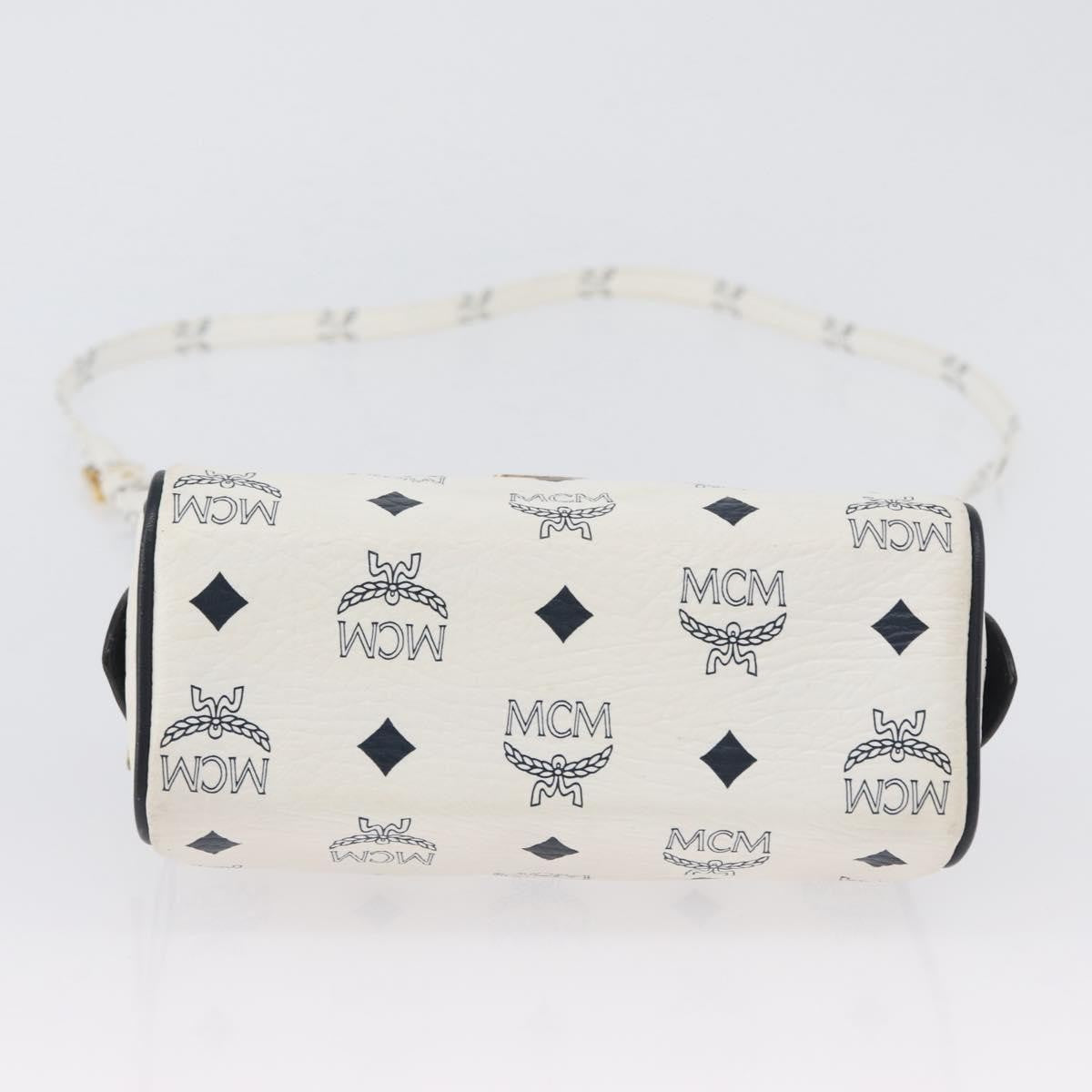 MCM Vicetos Logogram Boston White Leather Travel Bag Bag (Pre-Owned)