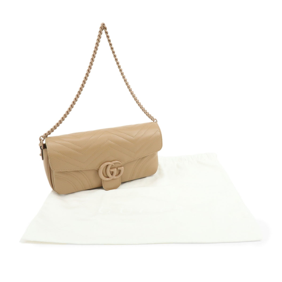 Gucci Gg Marmont Monochrome Chain Matelasse Leather Beige Leather Crossbody Bag Bag (Pre-Owned)
