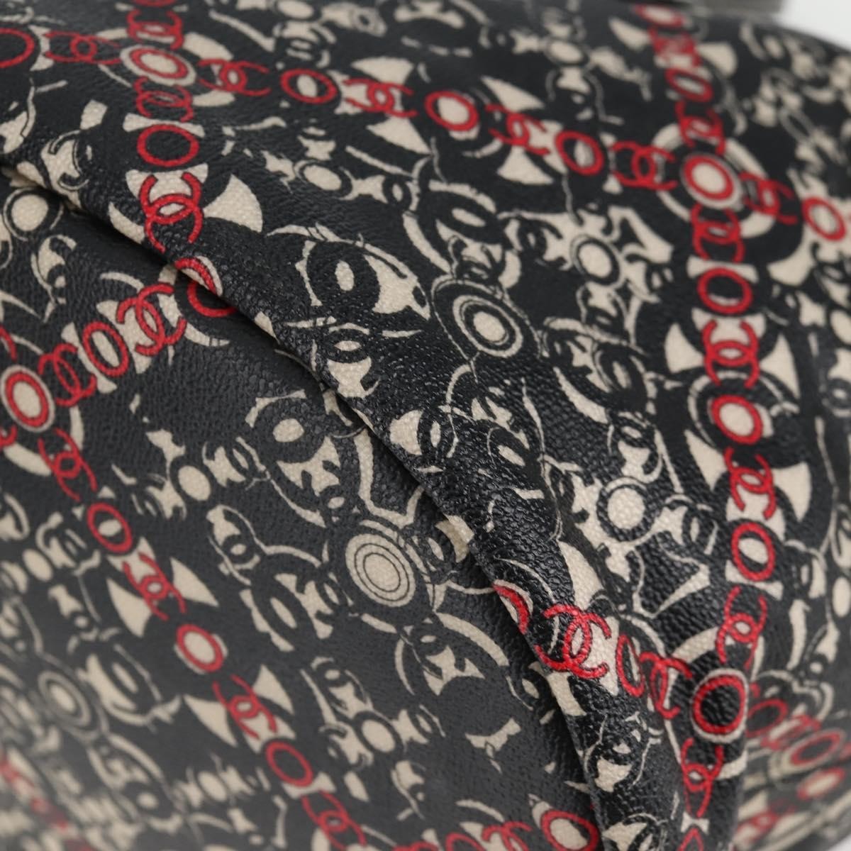 Chanel Optic Coco Bowler Printed Coated Canvas With Caviar Black Canvas Handbag (Pre-Owned)