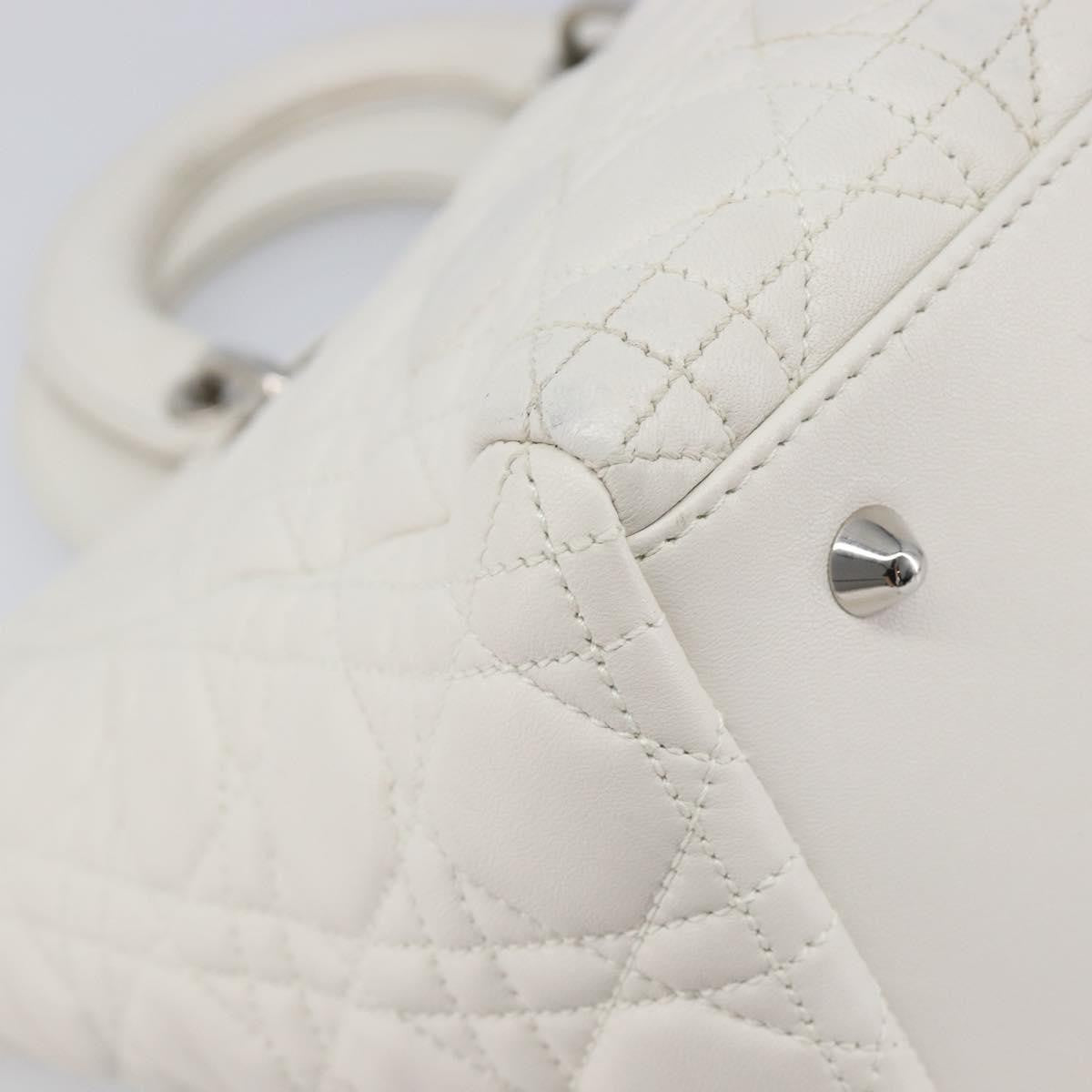 Christian Dior Lady Dior Cannage Quilt Lambskin White Leather Handbag (Pre-Owned)