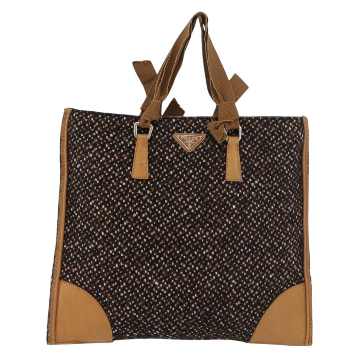 Prada Convertible Open Tweed Brown Canvas Tote Bag Bag (Pre-Owned)