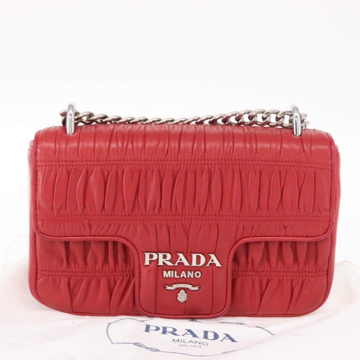 Prada Gaufre Chain Flap Nappa Leather Red Leather Shoulder Bag Bag (Pre-Owned)