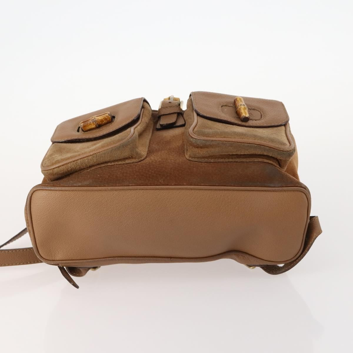Gucci Vintage Bamboo Suede And Leather Brown Suede Backpack Bag (Pre-Owned)