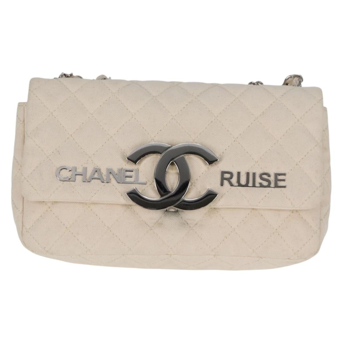 Chanel Cruise Flap Quilted Canvas White Canvas Handbag (Pre-Owned)