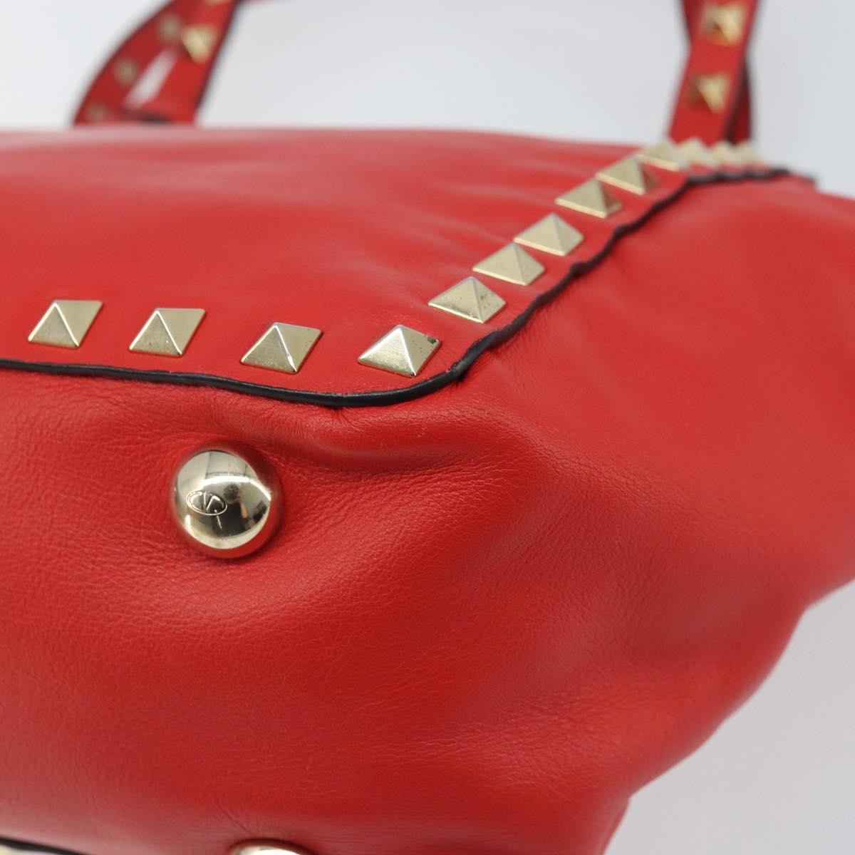 Valentino Garavani Rockstud Tote Soft Leather Red Leather Tote Bag Bag (Pre-Owned)
