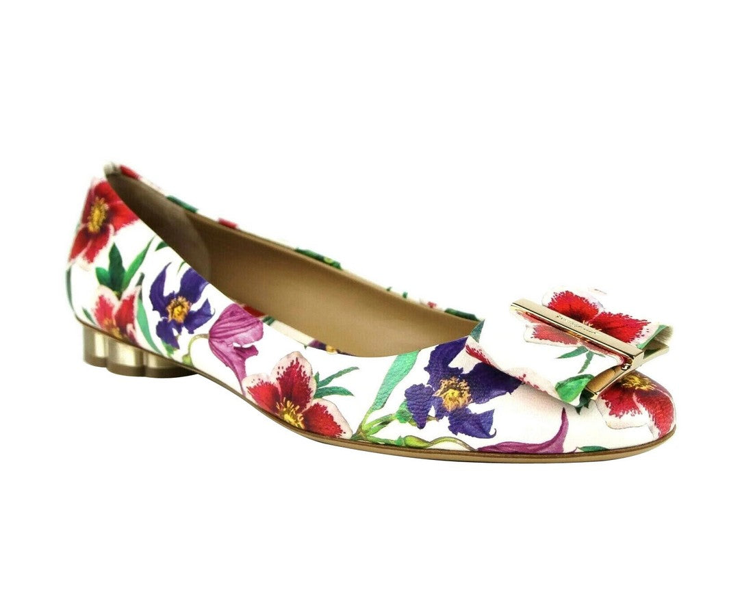 Salvatore Ferragamo White/Multi-color Leather Flats
