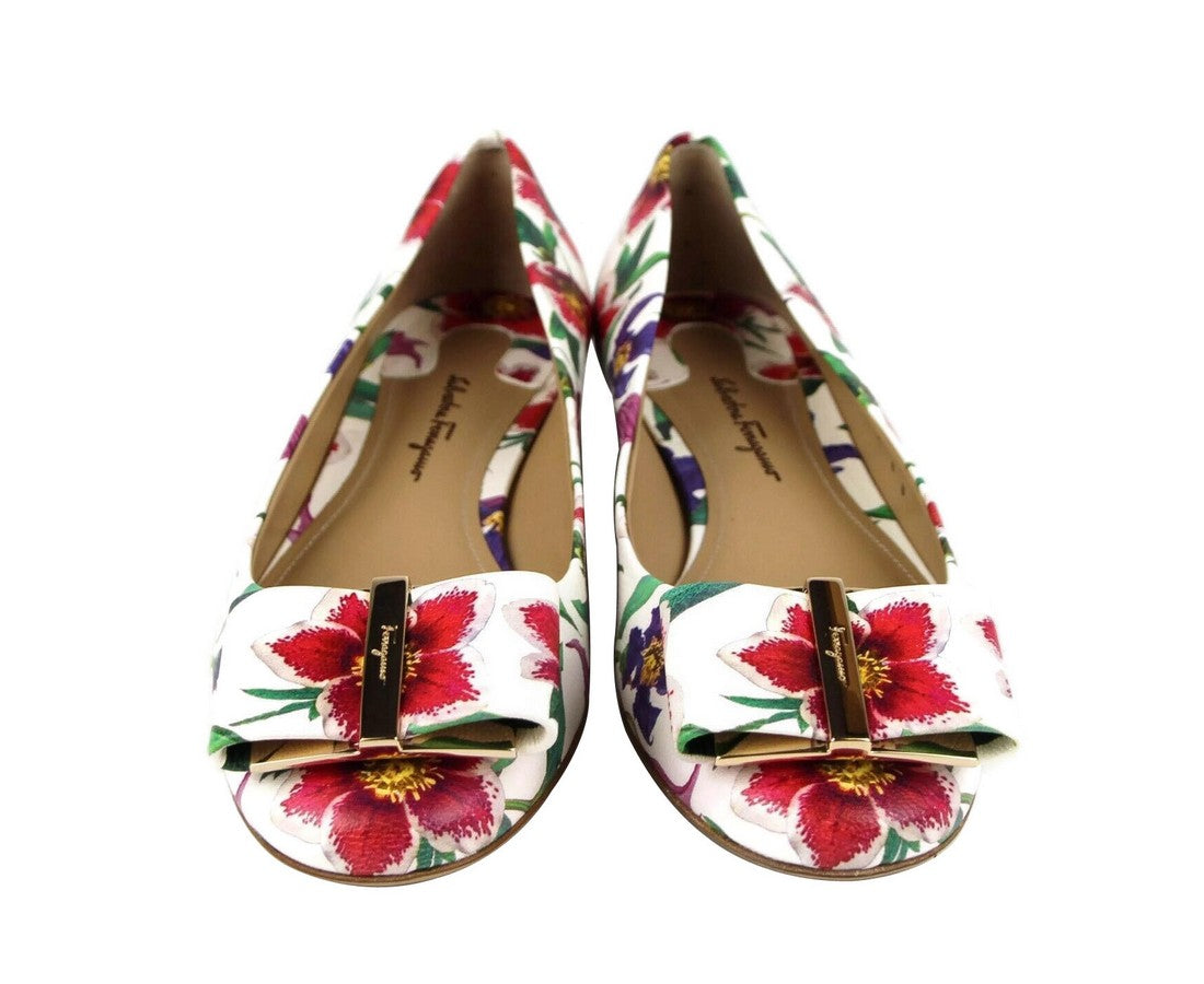 Salvatore Ferragamo White/Multi-color Leather Flats