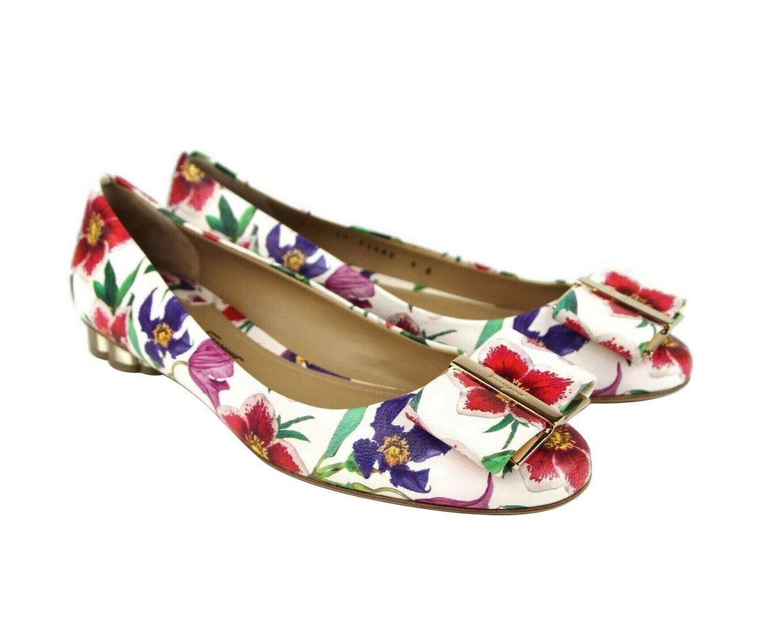 Salvatore Ferragamo White/Multi-color Leather Flats