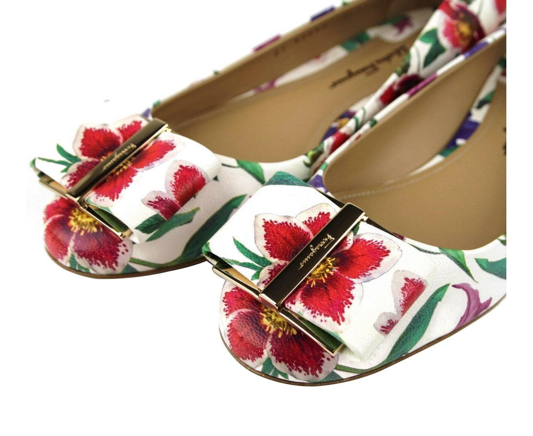 Salvatore Ferragamo White/Multi-color Leather Flats