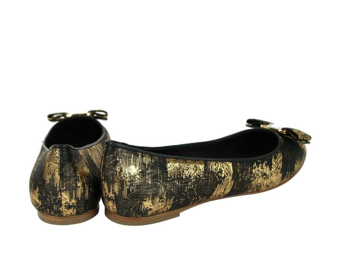 Salvatore Ferragamo Women's Varina Black / Gold Fabric Ballet Flat