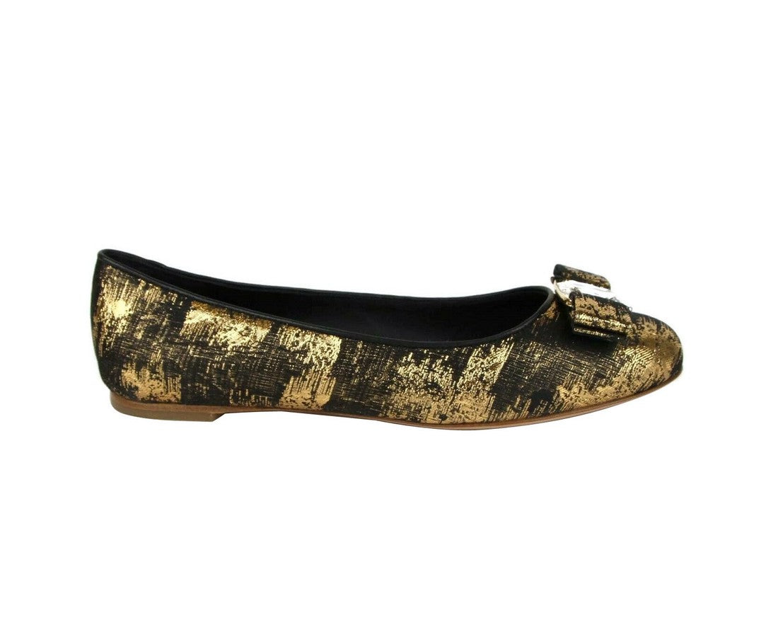 Salvatore Ferragamo Women's Varina Black / Gold Fabric Ballet Flat