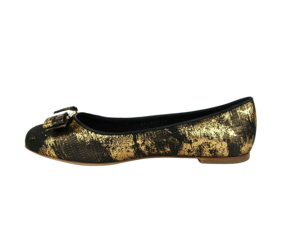 Salvatore Ferragamo Women's Varina Black / Gold Fabric Ballet Flat