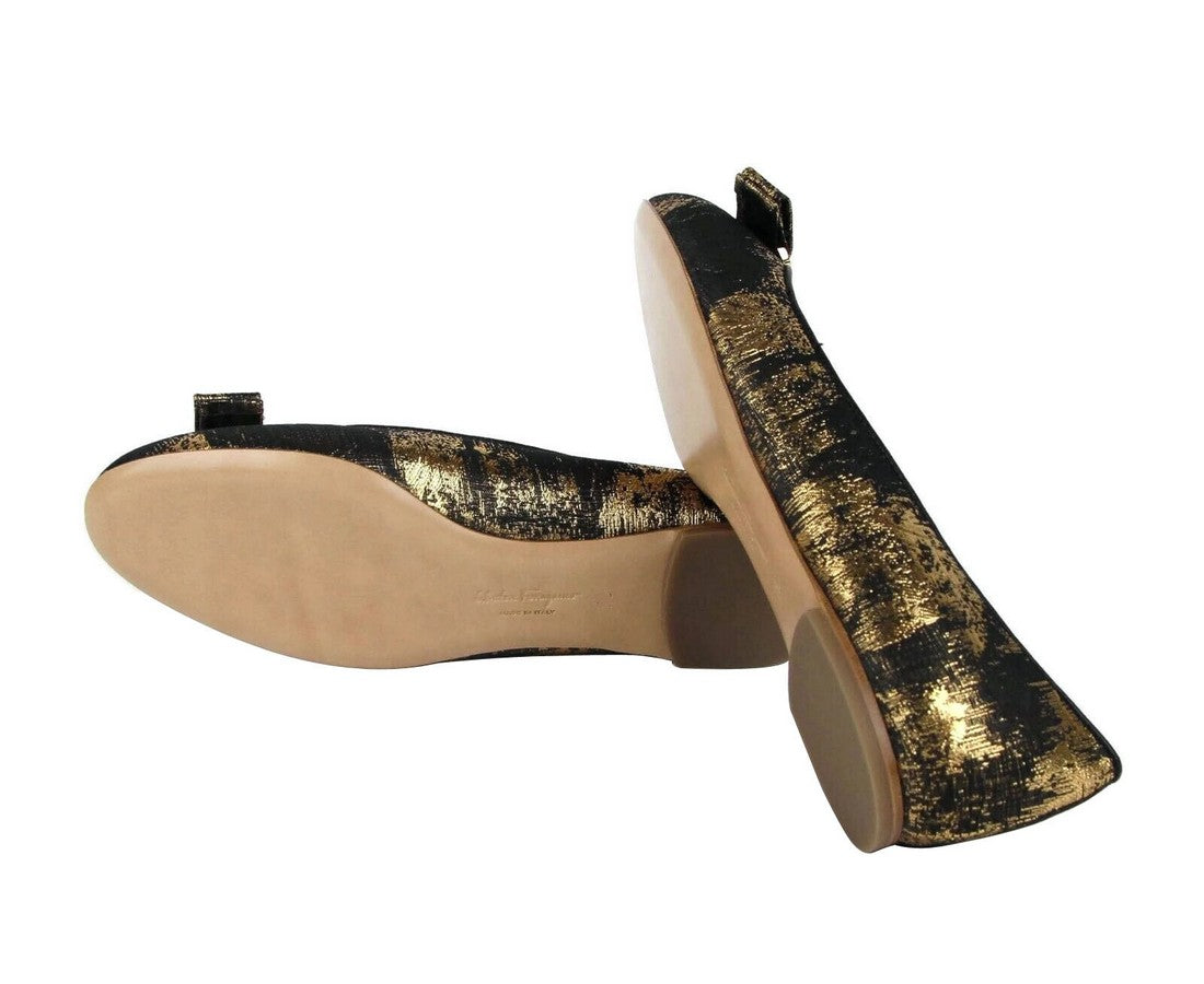 Salvatore Ferragamo Women's Varina Black / Gold Fabric Ballet Flat