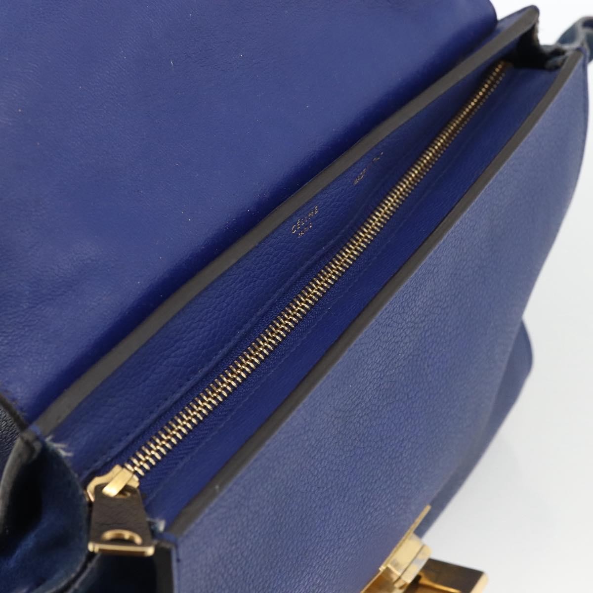 Celine Trapeze Leather With Suede Blue Leather Handbag (Pre-Owned)