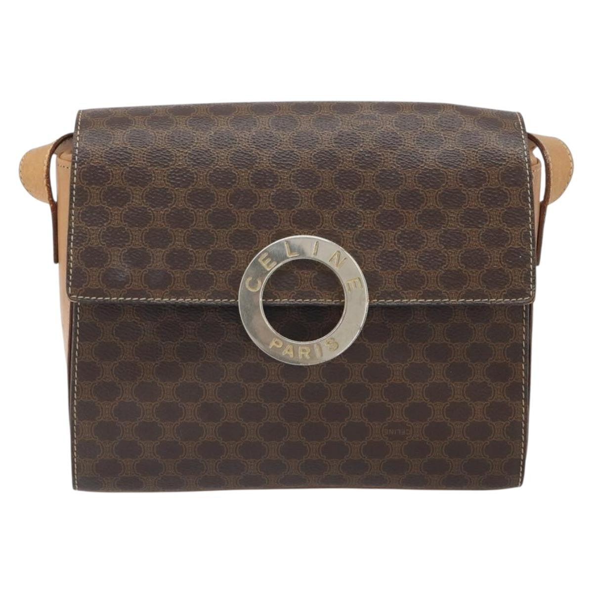 Celine Vintage Macadam Circle Logo Canvas And Leather Brown Canvas Shoulder Bag Bag (Pre-Owned)