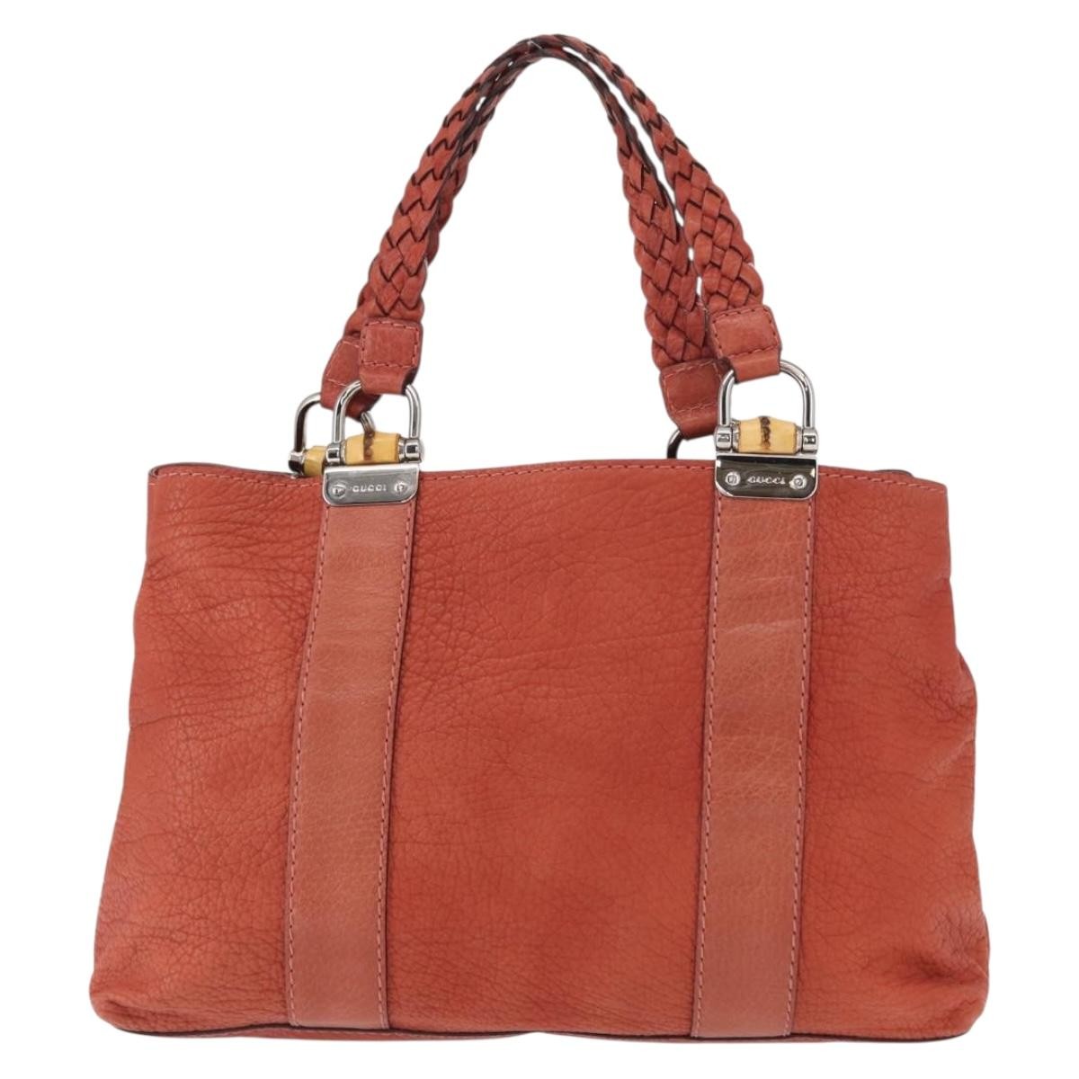 Gucci Vintage Bamboo Handle Leather Red Leather Handbag (Pre-Owned)