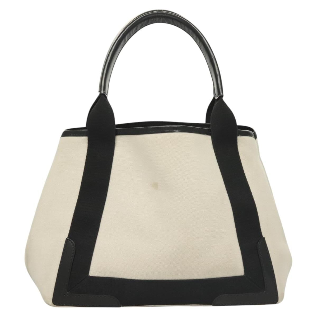 Balenciaga Navy Cabas Canvas With Leather White Canvas Tote Bag Bag (Pre-Owned)