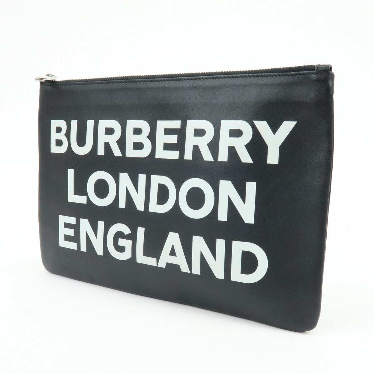 Burberry Logo Zip Printed Leather Black Leather Clutche & Pouche Bag (Pre-Owned)
