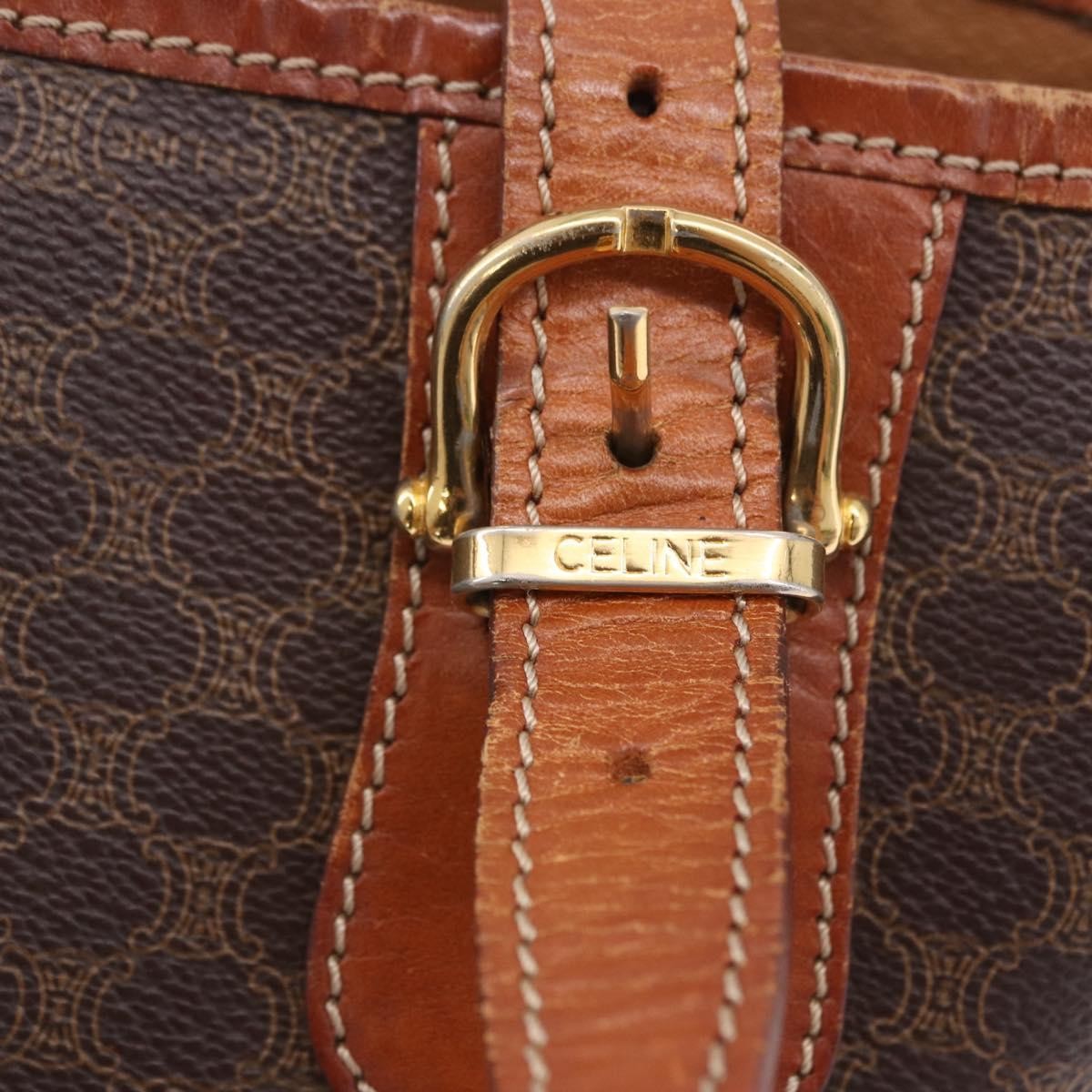 Celine Vintage Macadam Canvas Brown Canvas Handbag (Pre-Owned)