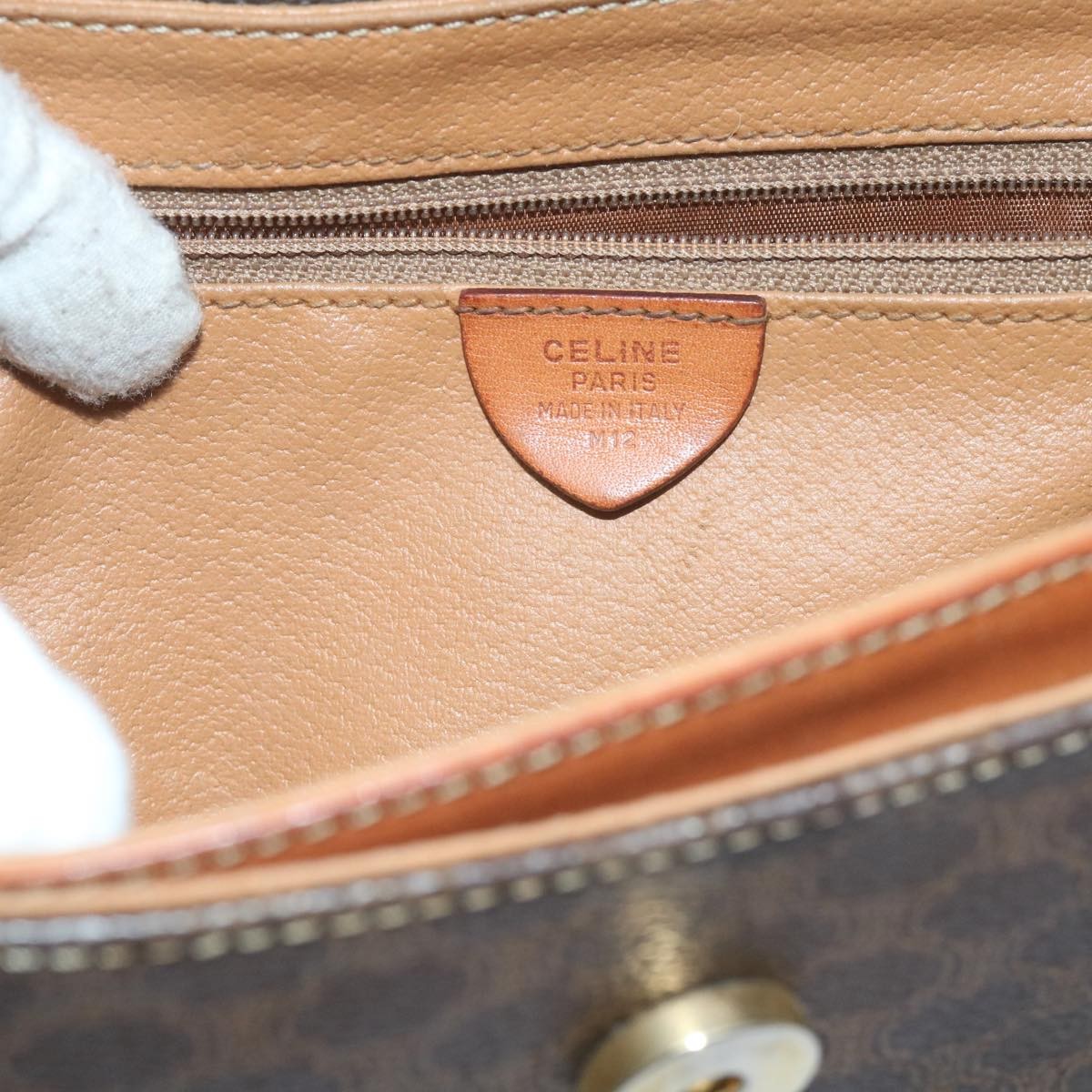 Celine Vintage Macadam Circle Logo Canvas And Leather Brown Canvas Shoulder Bag Bag (Pre-Owned)