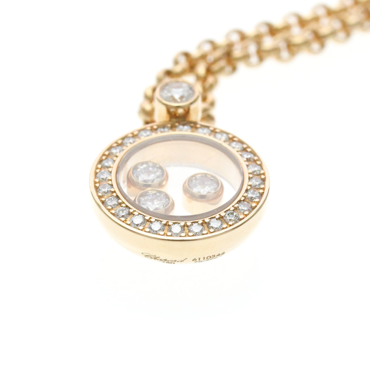 Chopard Happy Diamonds Round Pendant 18K Yellow Gold With Diamonds And 3 Floating Diamonds Gold Pink_Gold Necklace Jewelry (Pre-Owned)