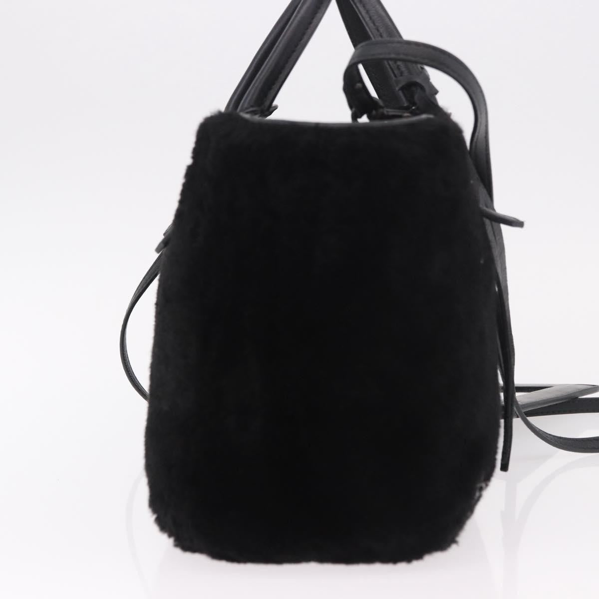 Balenciaga Papier A4 Classic Studs Shearling Black Fur Handbag (Pre-Owned)