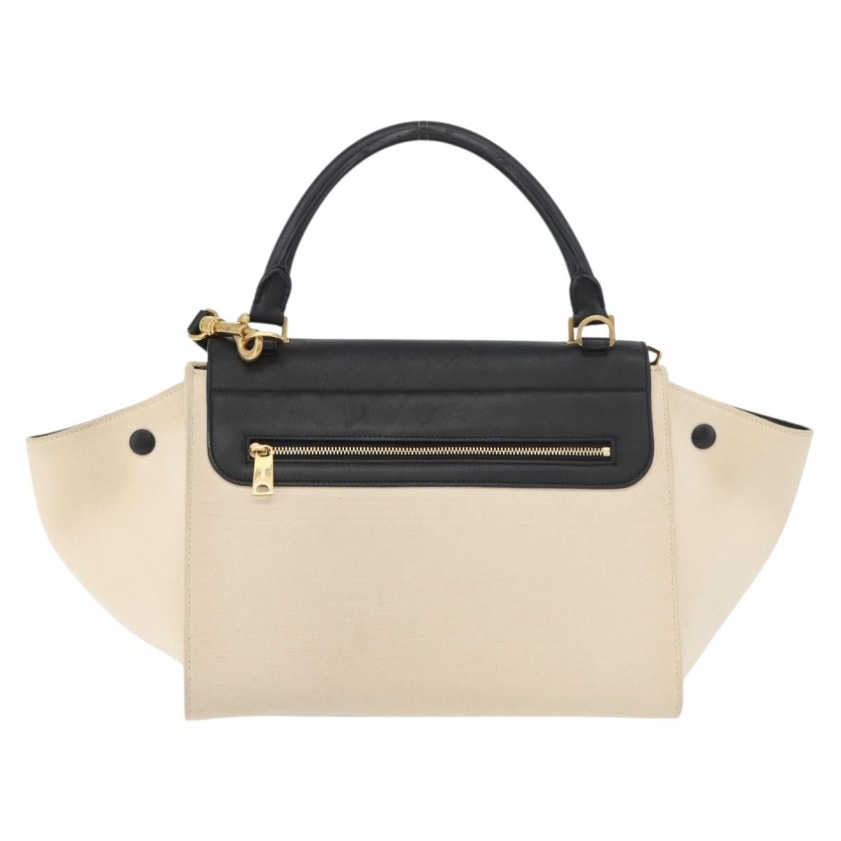 Celine Trapeze Leather With Canvas Beige Canvas Handbag (Pre-Owned)