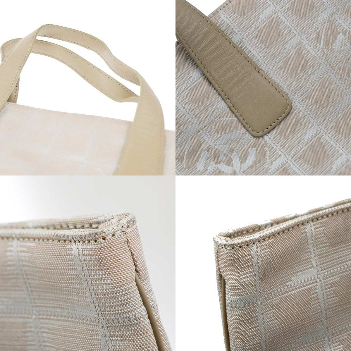 Chanel Travel Line Tote Nylon Beige Nylon Tote Bag Bag (Pre-Owned)