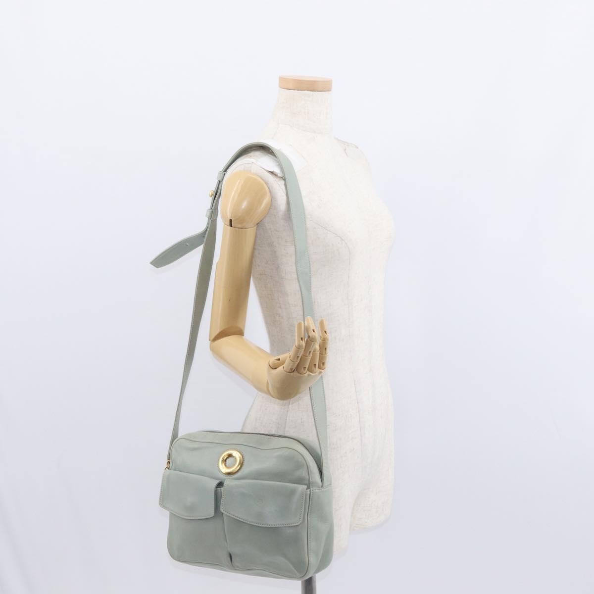 Celine Circle Logo Leather Green Leather Shoulder Bag Bag (Pre-Owned)