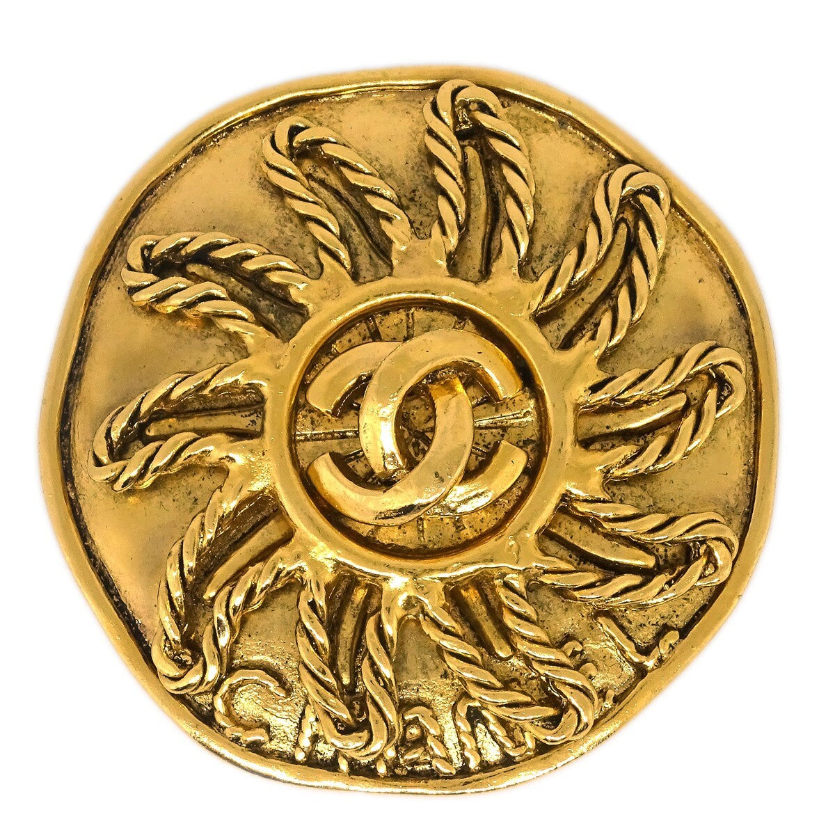 Chanel Vintage Round Cc Sun Metal Gold Gold_Plated Brooch Jewelry (Pre-Owned)