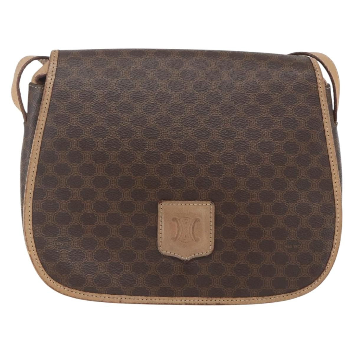 Celine Vintage Macadam Canvas And Leather Brown Canvas Shoulder Bag Bag (Pre-Owned)