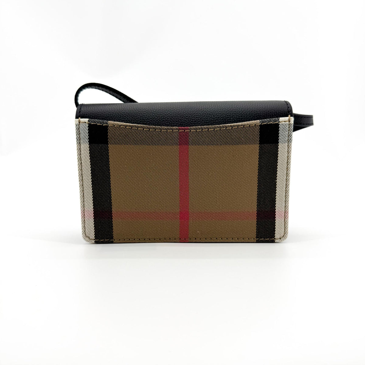 Burberry Hampshire Leather And Vintage Check Canvas Black Leather Shoulder Bag Bag (Pre-Owned)