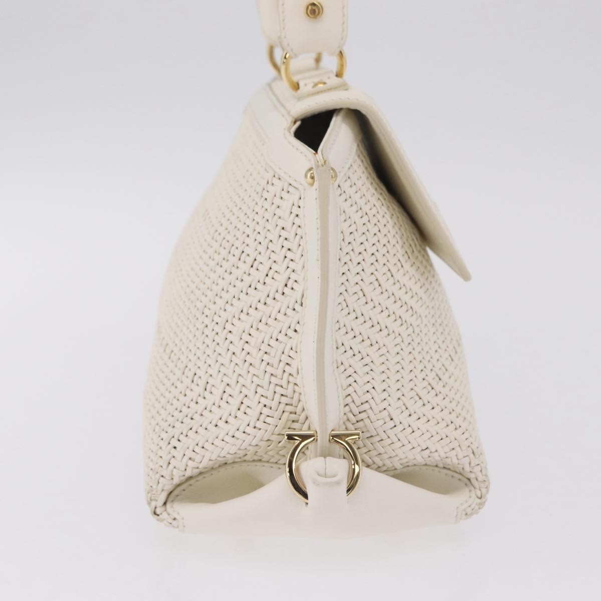 Salvatore Ferragamo Sofia Satchel Woven Leather White Leather Handbag (Pre-Owned)