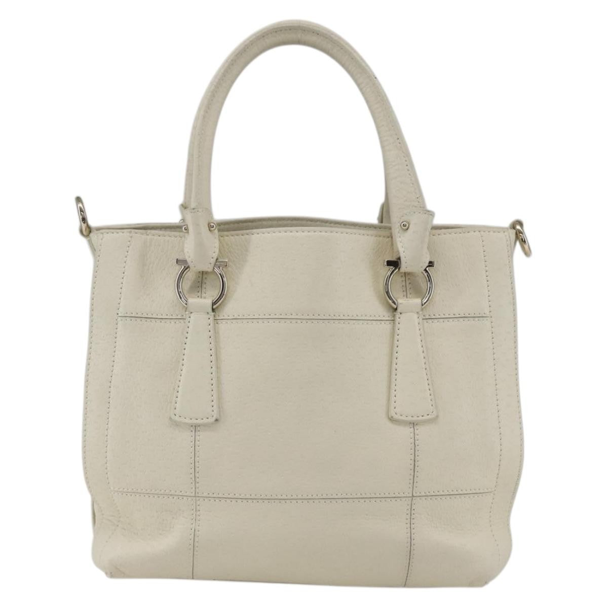 Salvatore Ferragamo Gancini Leather White Leather Handbag (Pre-Owned)