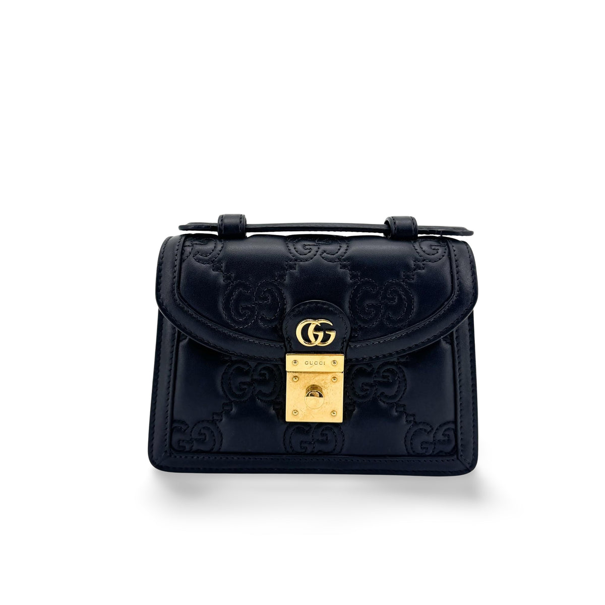 Gucci Padlock Gg Embossed Leather Black Leather Shoulder Bag Bag (Pre-Owned)