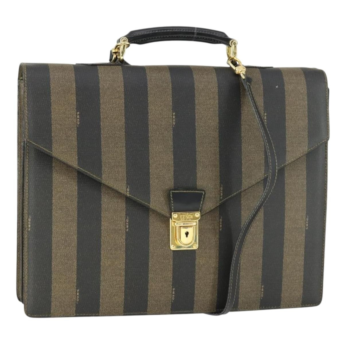 Fendi Vintage Pequin Coated Canvas Brown Canvas Briefcase Bag (Pre-Owned)