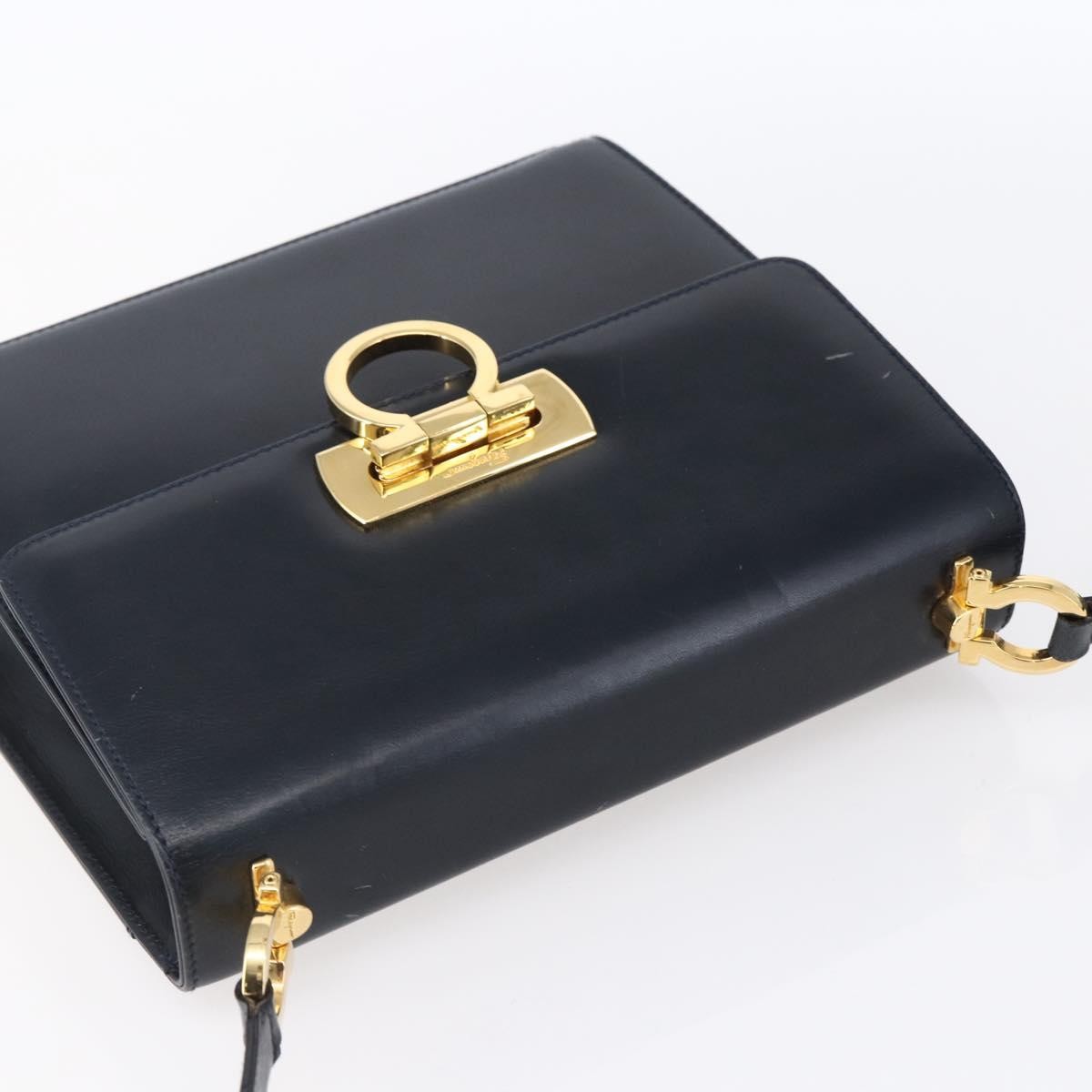 Salvatore Ferragamo Gancini Leather Navy Leather Shoulder Bag Bag (Pre-Owned)