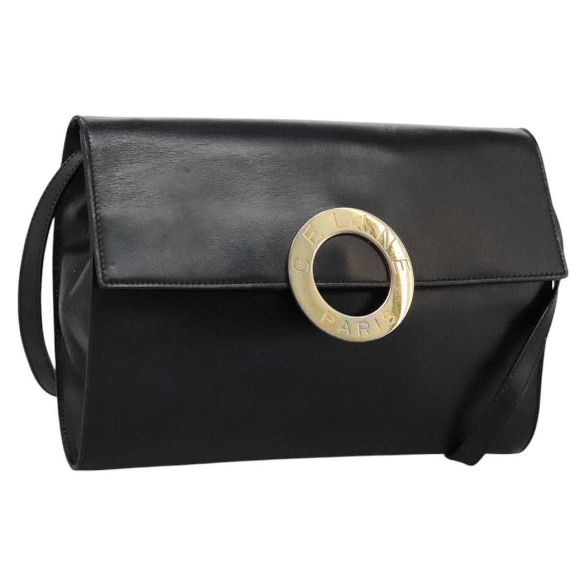 Celine Vintage Circle Logo Leather Black Leather Bag (Pre-Owned)