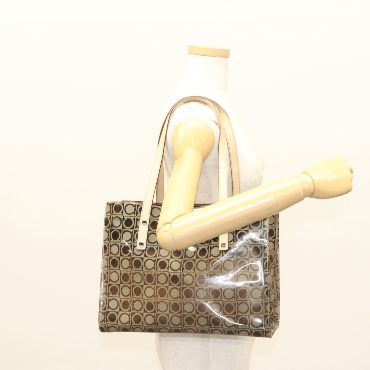 Salvatore Ferragamo Gancini Tote Vinyl Brown Synthetic Tote Bag Bag (Pre-Owned)