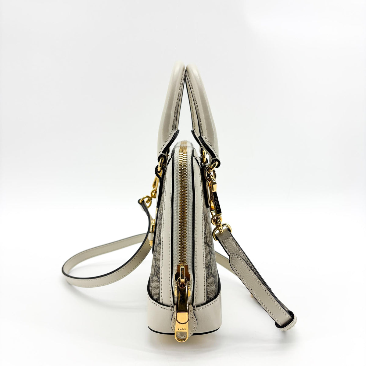Gucci Horsebit 1955 Top Handle Gg Coated Canvas With Leather Beige Canvas Handbag (Pre-Owned)