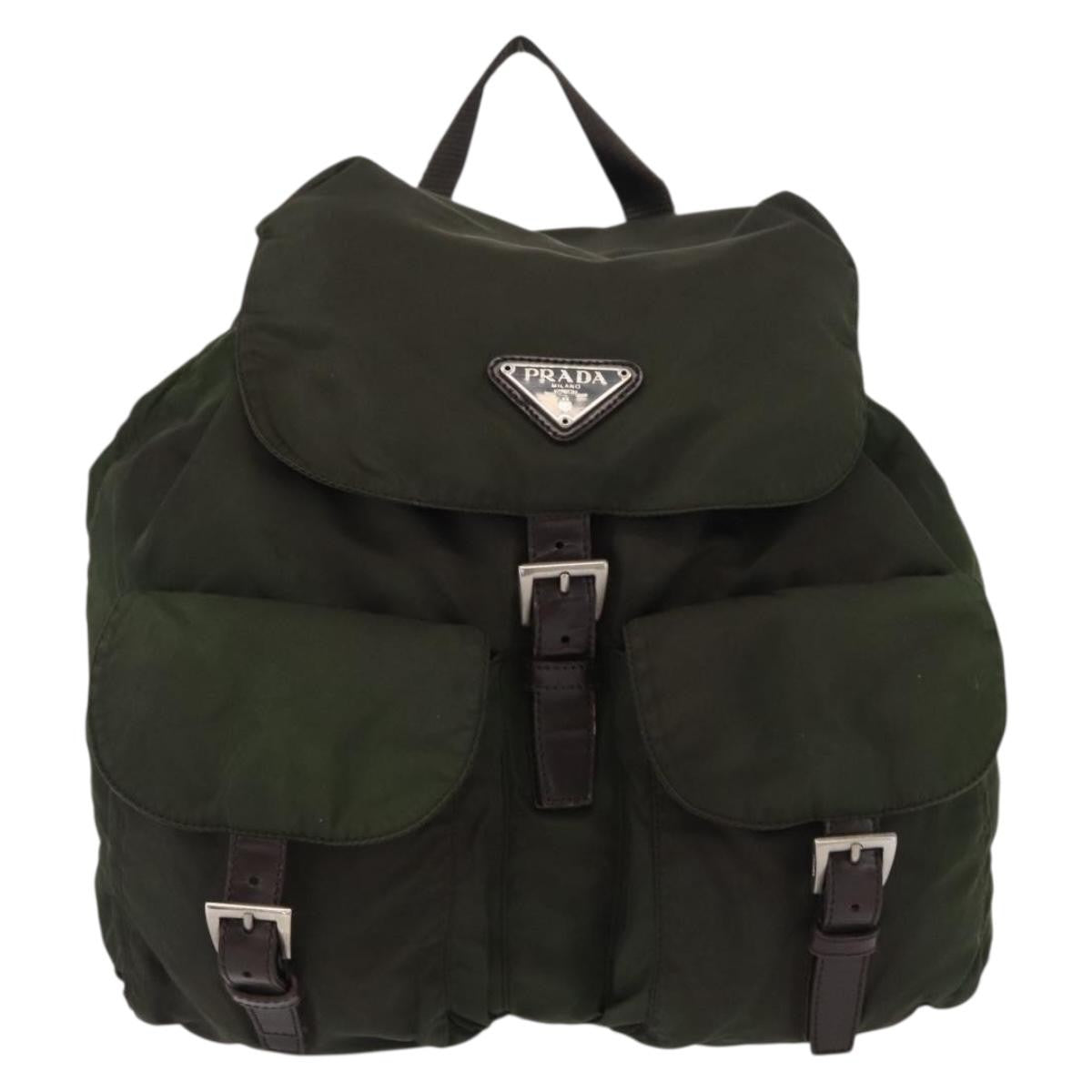 Prada Double Front Pocket Tessuto Khaki Nylon Backpack Bag (Pre-Owned)