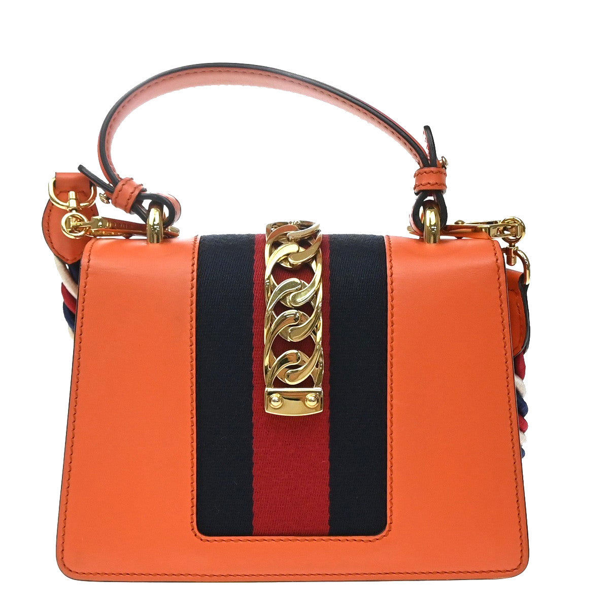 Gucci Sylvie Leather Orange Leather Handbag (Pre-Owned)