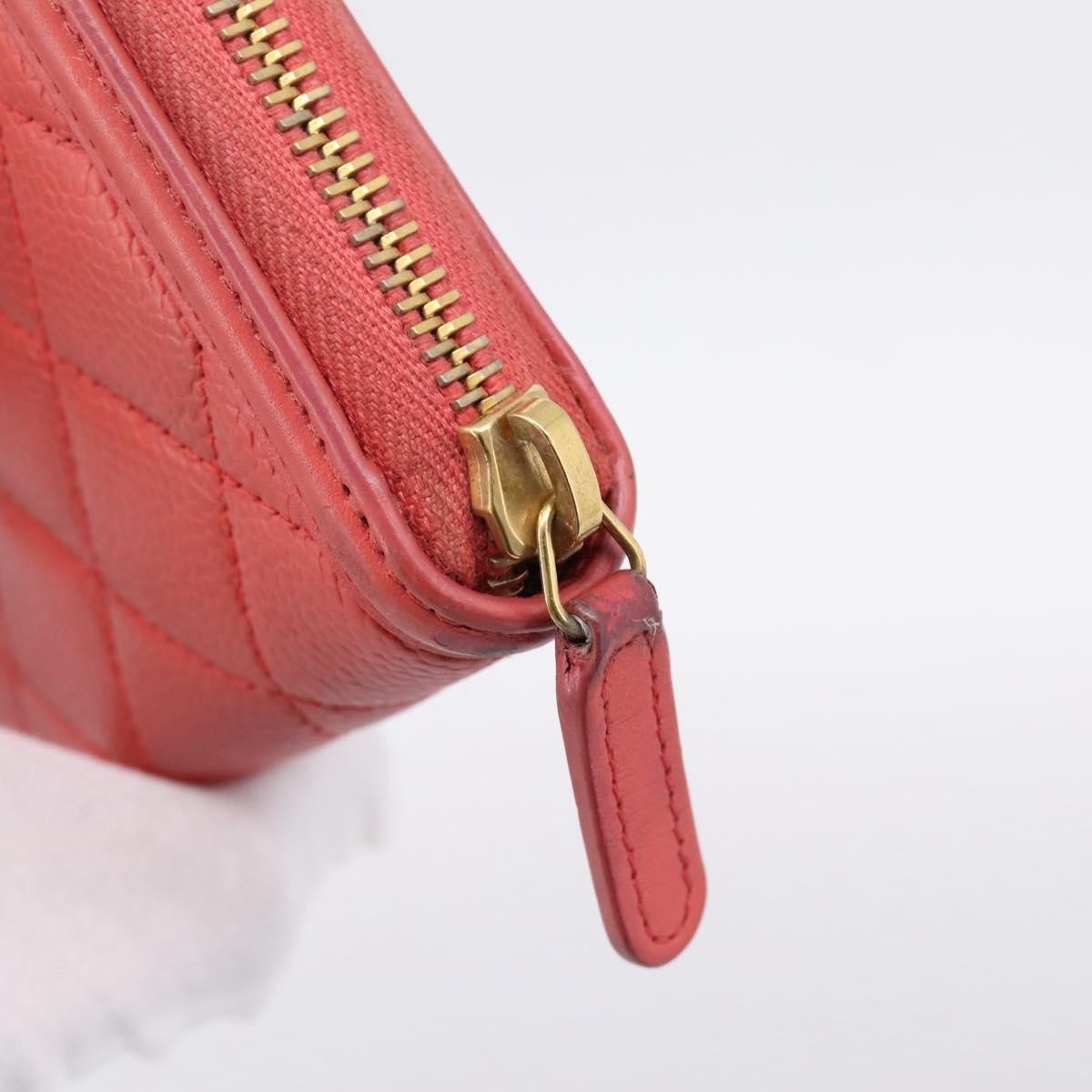 Chanel Filigree Zip Around Quilted Caviar Orange Calfskin Wallets Accessory (Pre-Owned)