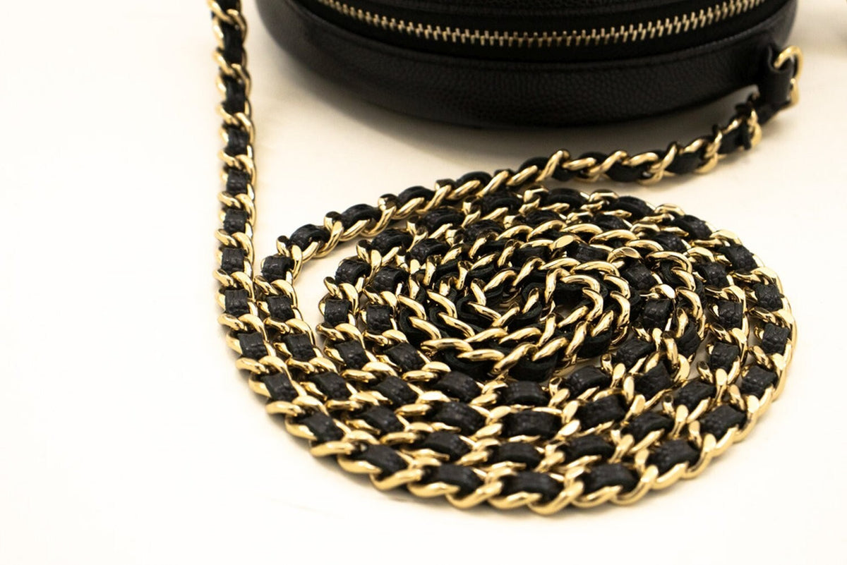 Chanel Round Compartment Clutch With Chain Quilted Lambskin Black Calfskin Clutche & Pouche Bag (Pre-Owned)