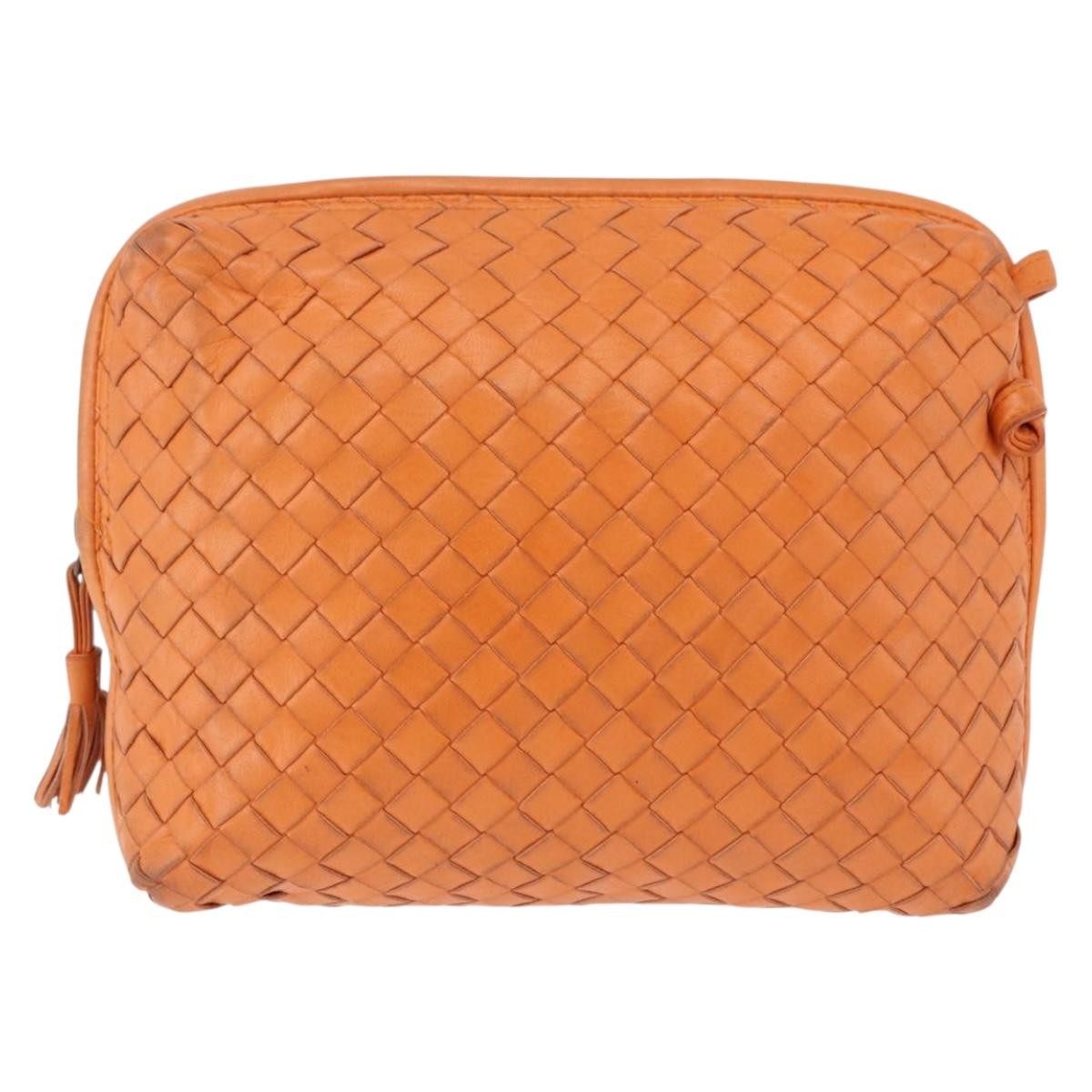 Bottega Veneta Nodini Intrecciato Nappa Orange Leather Shoulder Bag Bag (Pre-Owned)