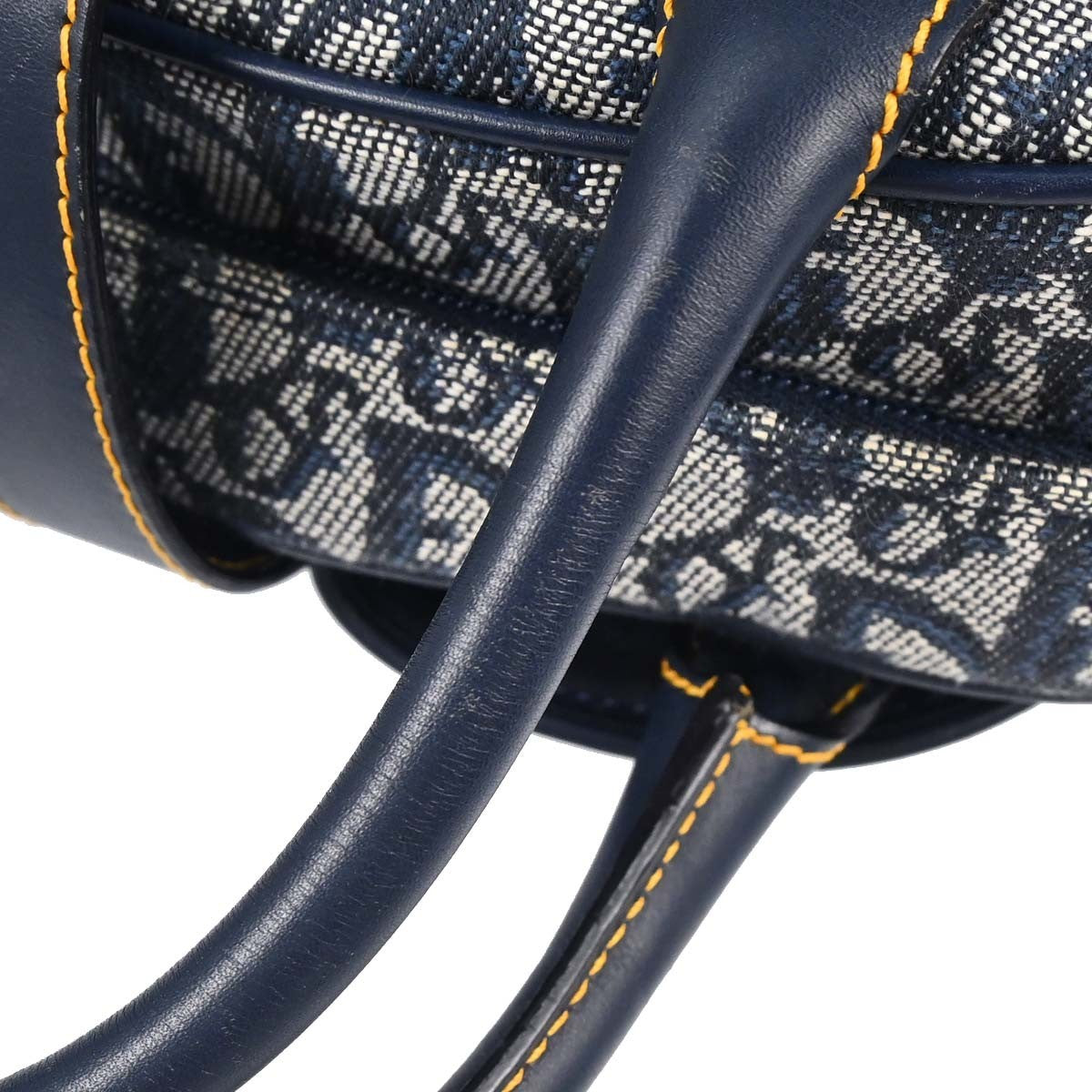 Christian Dior Vintage Saddle Bowler Diorissimo Canvas Navy Canvas Handbag (Pre-Owned)