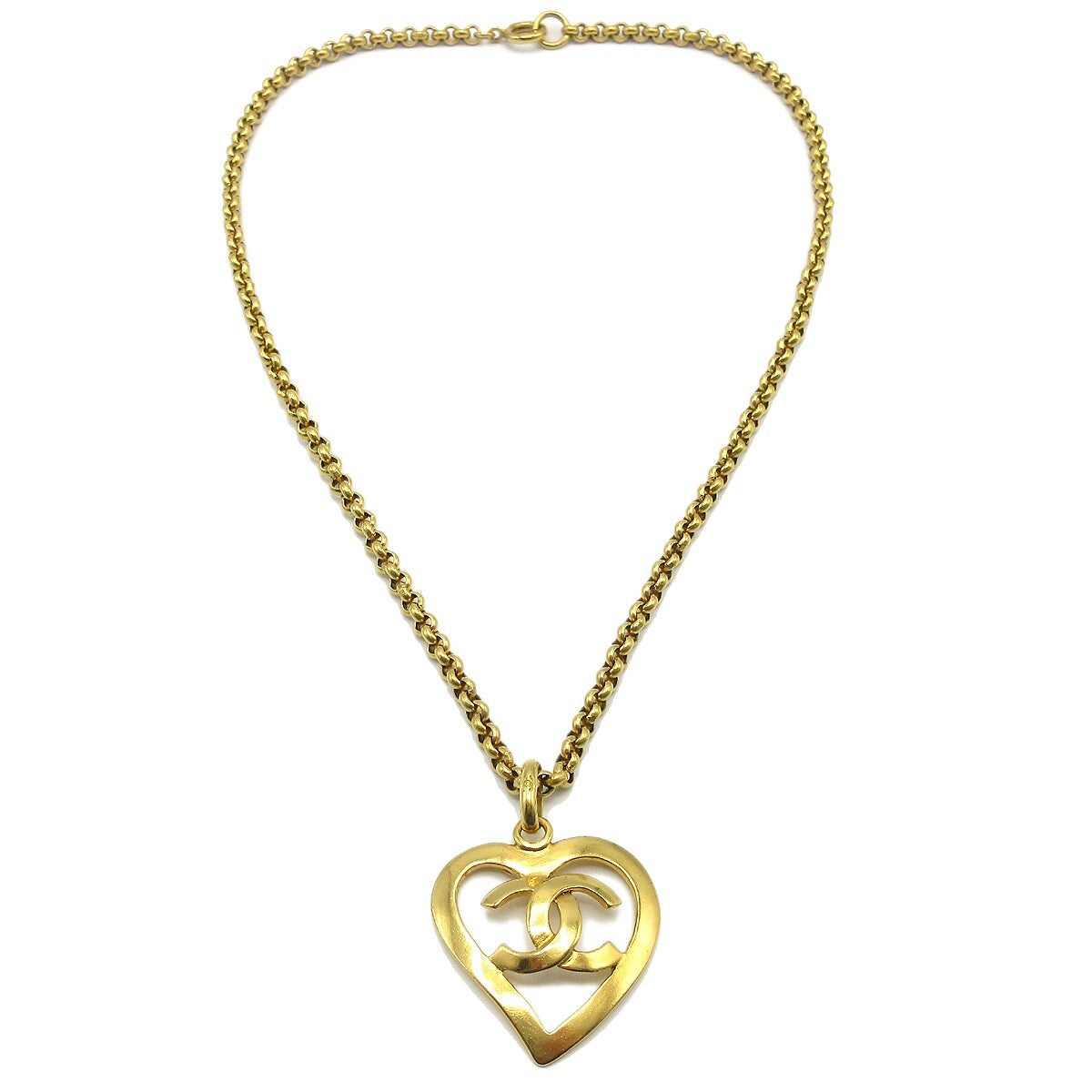 Chanel Cc Heart Pendant Metal Gold Gold_Plated Necklace Jewelry (Pre-Owned)