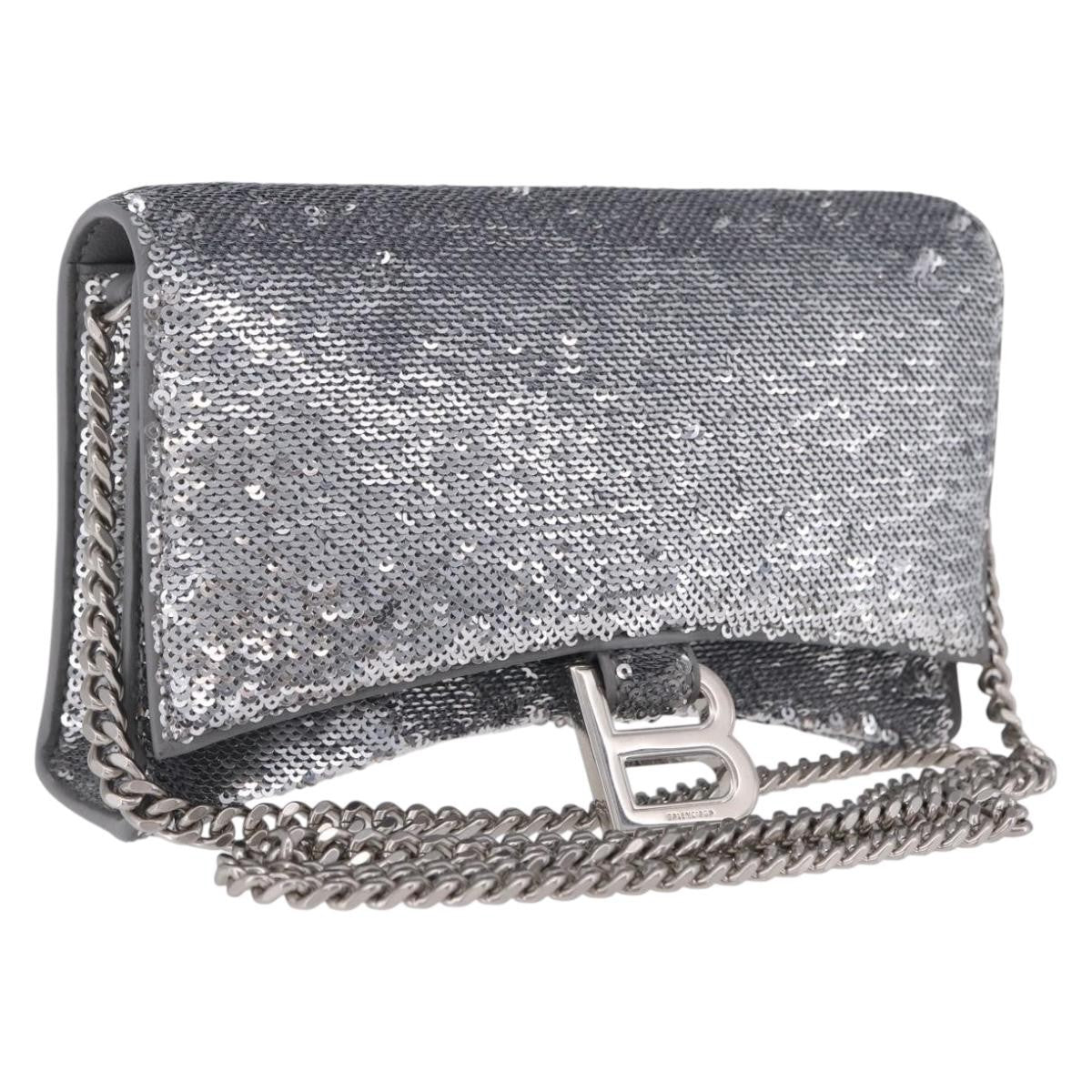 Balenciaga Hourglass Chain Leather With Sequins Silver Leather Crossbody Bag Bag (Pre-Owned)