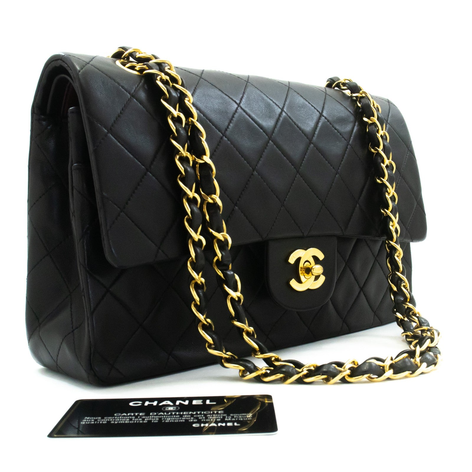 Chanel Classic Flap Lambskin Black Leather Crossbody Bag Bag (Pre-Owned)