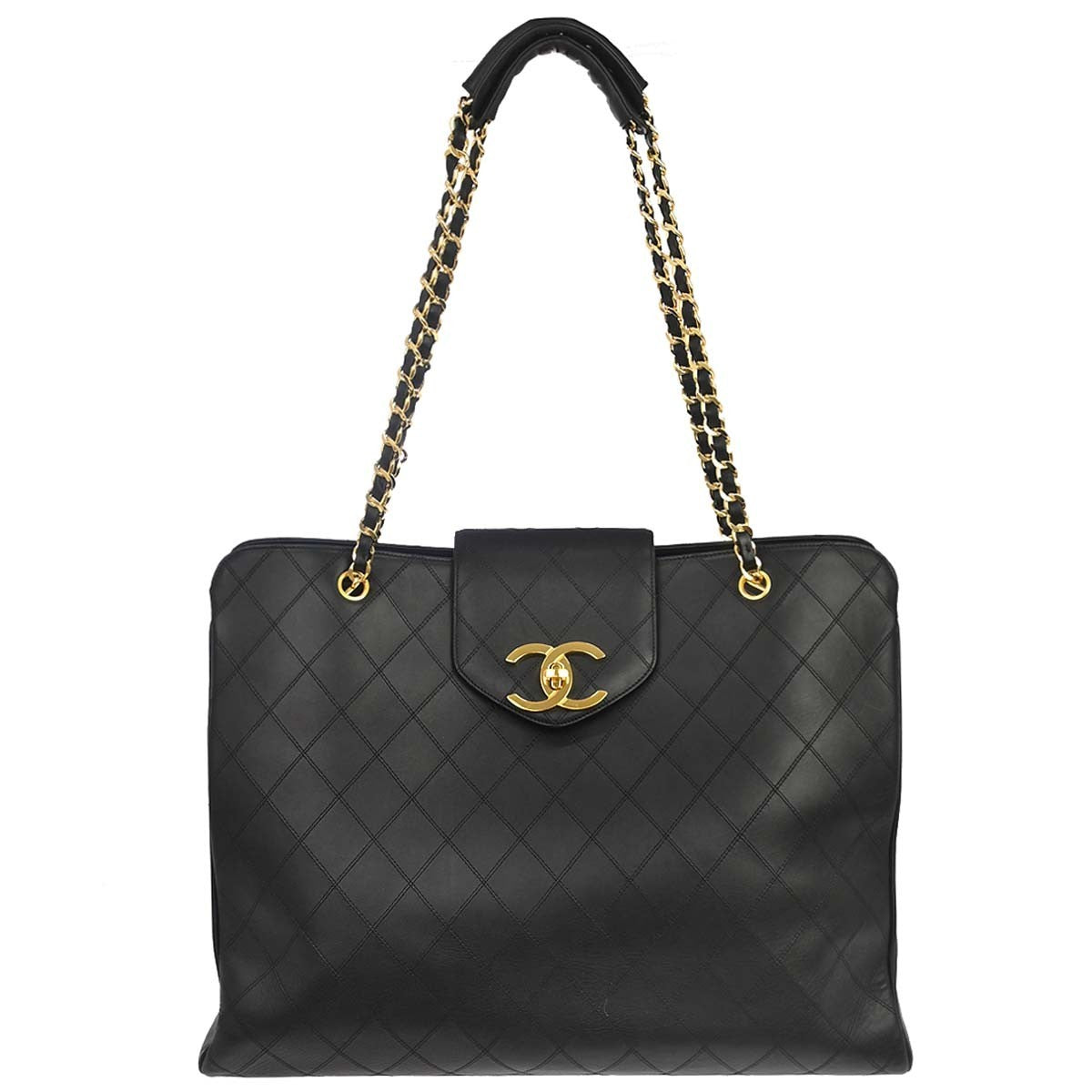 Chanel Vintage Supermodel Weekender Quilted Leather Black Leather Shoulder Bag Bag (Pre-Owned)